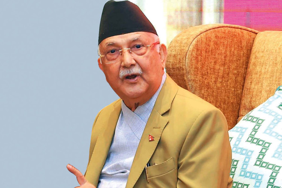 एमाले अध्यक्ष ओलीले पत्रकार सम्मेलन गर्दै